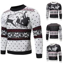 Litthing Мужской Повседневный свитер с круглым вырезом и принтом оленя, осенне-зимний Рождественский пуловер, вязаный джемпер, свитера, облегающая мужская одежда