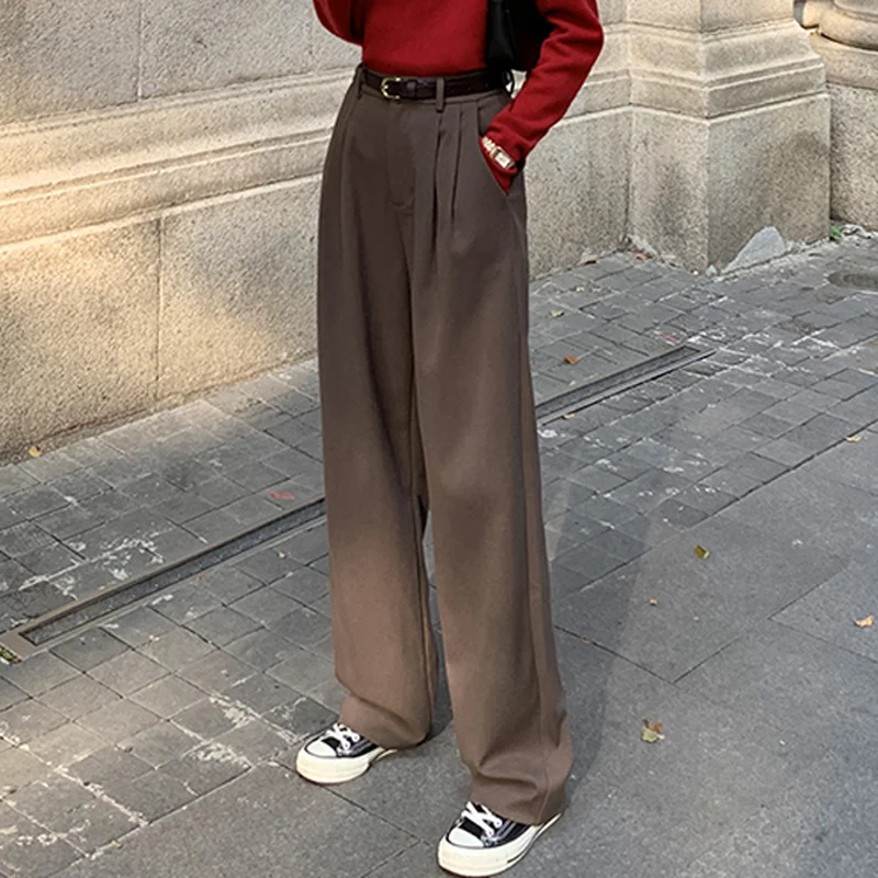 Retro Straight Wide Leg Brown Pants 