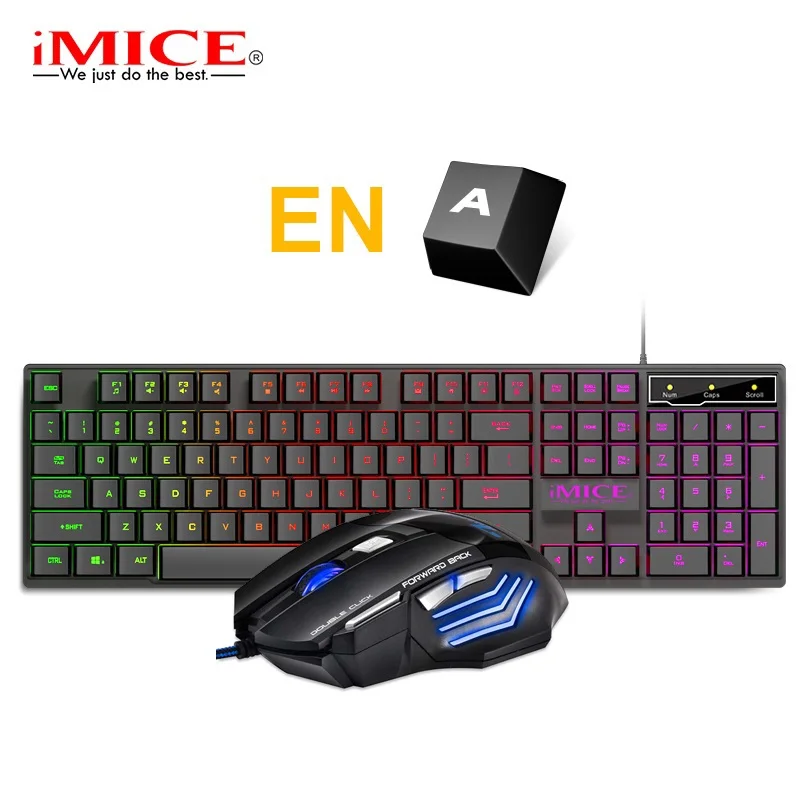 Gaming keyboard and Mouse Wired Noiseless Russian keyboard with backlight PC Gamer kit 5500Dpi Silent Mouse Gaming Set - Цвет: English gaming set