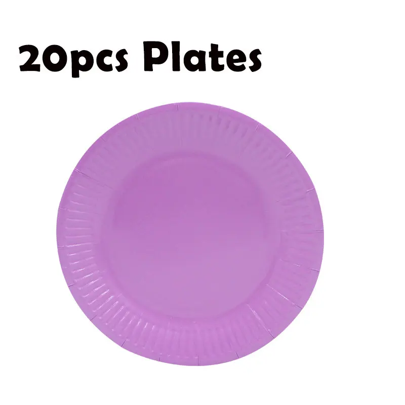 Plates 20pcs Вечерние принадлежности для мероприятий, однотонные фиолетовые одноразовые салфетки для сервировки, юбилейные чашки для дня рождения, соломинки, тарелки для девочек - Цвет: Plates 20pcs