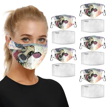 

5PC Adult Mouth Mask Cycling Breathable Animal Cow Printed Washable Reusable Protect Face Mask Windproof Masks With 10PC Filter