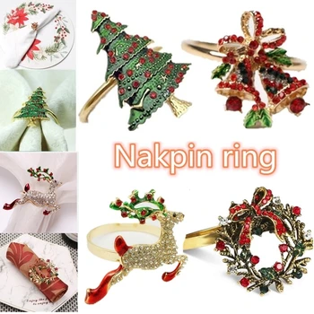 

Christmas Reindeer Alloy Napkin Holder Serviette Rings Towel Holidays Ring Wedding Event Decoration Crafts Garland Elk Bell