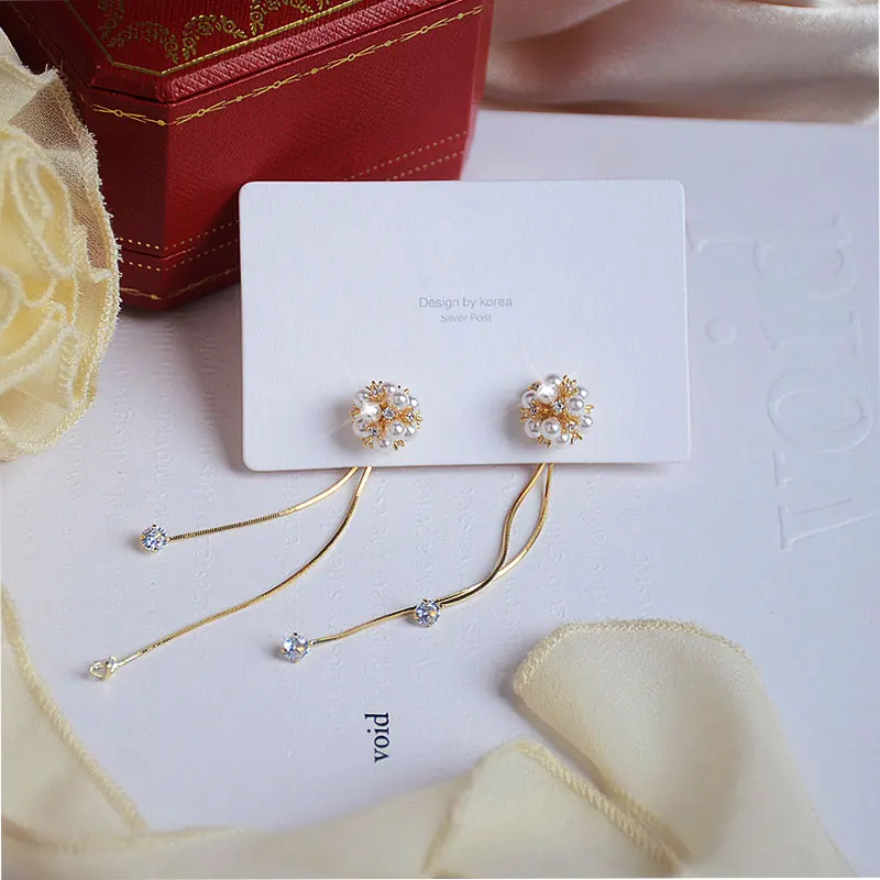 Women 14K Gold Earrings Micro-Inlaid Zircon Pearl Hydrangea Earring Long Temperament Tassels a Pair of Daily Female Accessories - Image 4