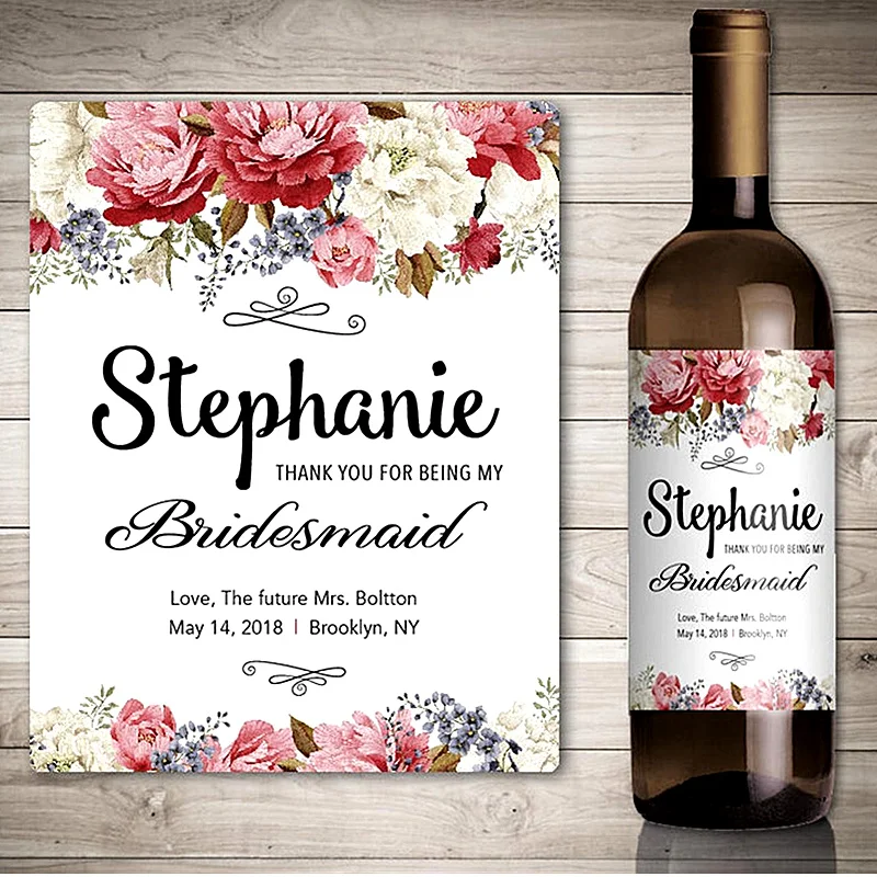 Custom Photo Bridesmaids Wine Label,Personalise Invite bridesmaids Wine Bottle Sticker,Thank You For Being My Bridesmaid Gifts