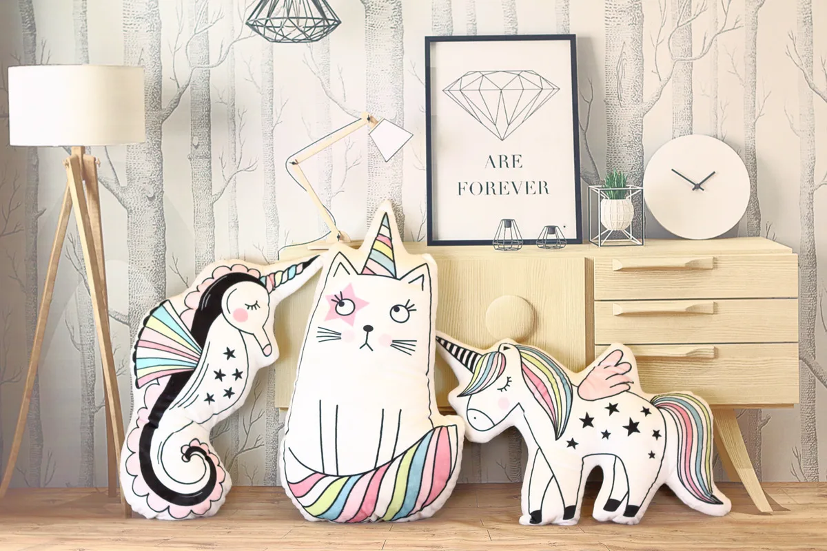 

Unicorn Rainbow Pillow Pacify to Sleep with Doll Little Girl Cushion Cute South Korea Children Room Decoration