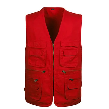 

2020 New Men Solid V-Neck Zipper Design Vests Sleeveless Coat With Many Pocket Size L-4XL