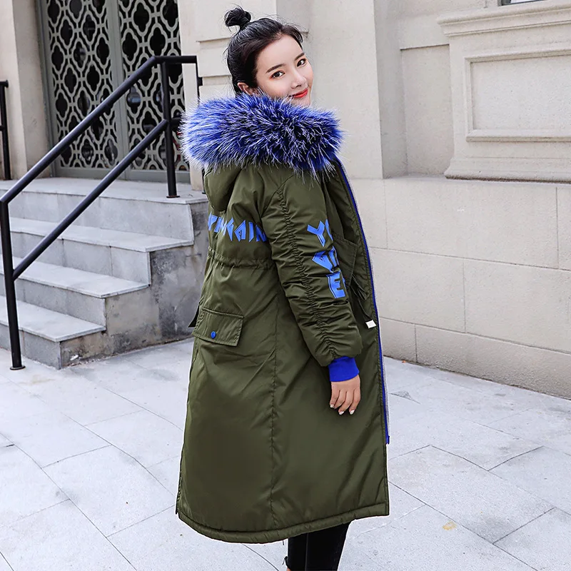 

2018 Winter New Style Korean-style Embroidered Mid-length Large Fur Collar Pike down Jacket Cotton-padded Clothes down Coat