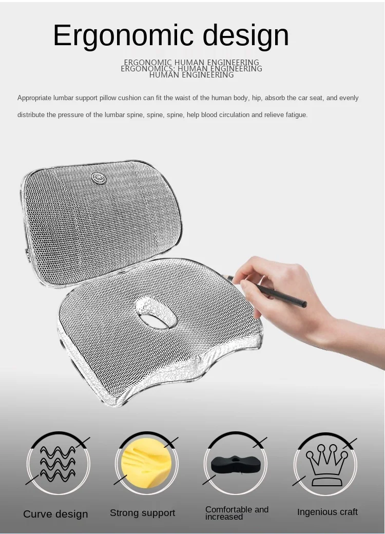 Orthopedic Memory Foam Thickned Car Seat Cushion Set Slow Rebound Office Chair Back Support Cushion Seat Support Lumbar Cushion