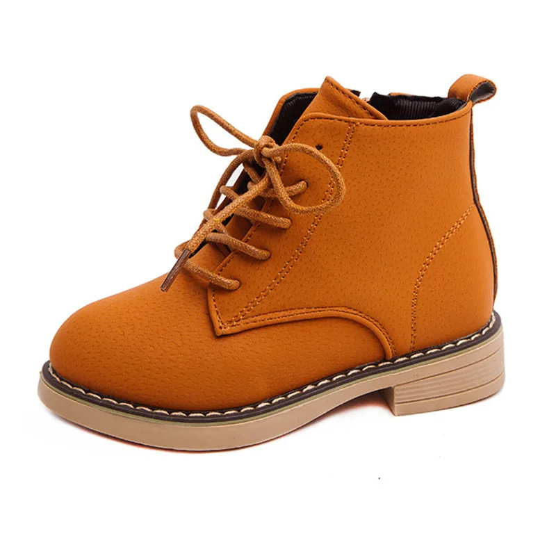 Brown Fur Lining Детские ботильоны для мальчиков на осень и зиму, модная высокая обувь для девочек Детские Модные рабочие ботинки на шнуровке Размеры 26-36 - Цвет: Brown Fur Lining