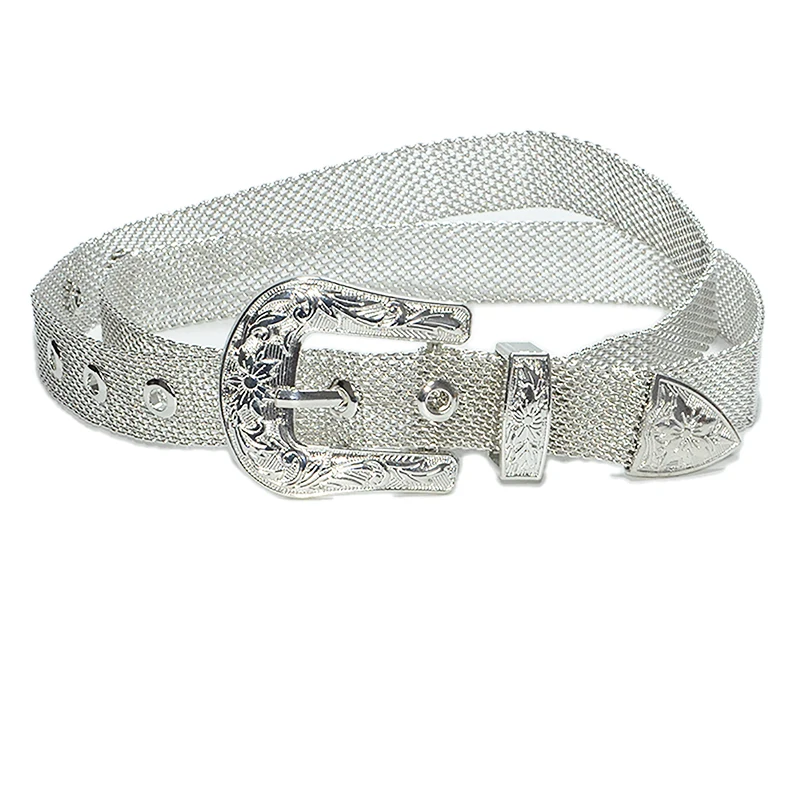 

Luxury Brand 2019 Ladies New 3cm Wide Metal Mesh Belt Unisex Retro Pattern Wild Metal Self-defense Belt Bg-1339
