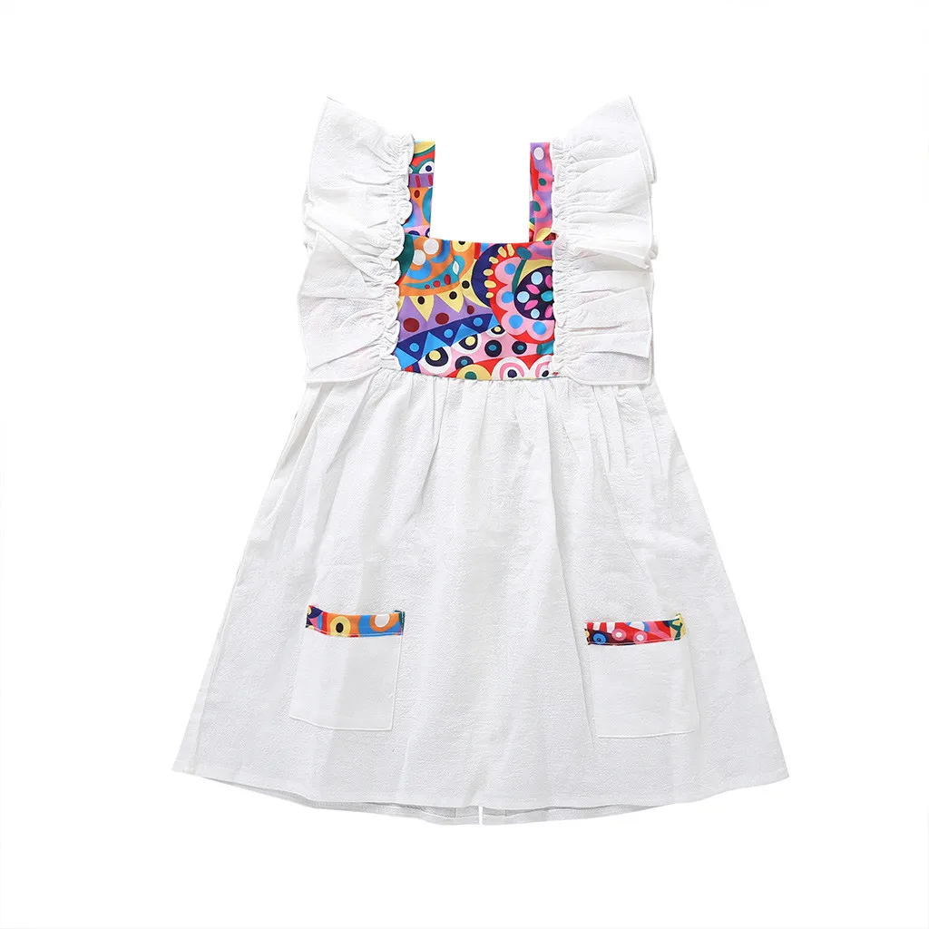 Платье для маленьких девочек, нарядное платье принцессы с оборками и геометрическим принтом для маленьких девочек, наряды, 1210 - Цвет: WH