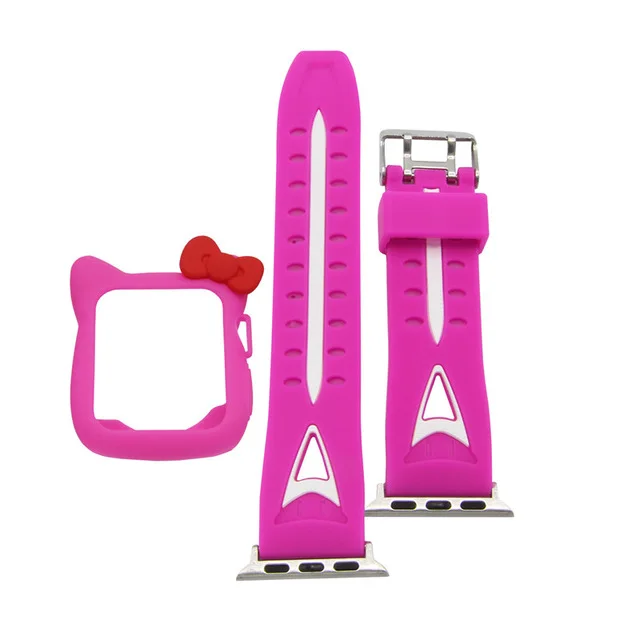 Rose red Мягкий силиконовый чехол для часов 2 в 1 для Apple Watch band 38 мм 42 мм Hello kitty защитный ремешок для iwatch series 3/2/1 - Цвет ремешка: Rose red