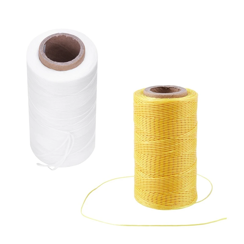 2pcs Leather Sewing Waxed Wax Thread Hand Needle Cord Craft DIY White Yellow 260M 150D 1MM