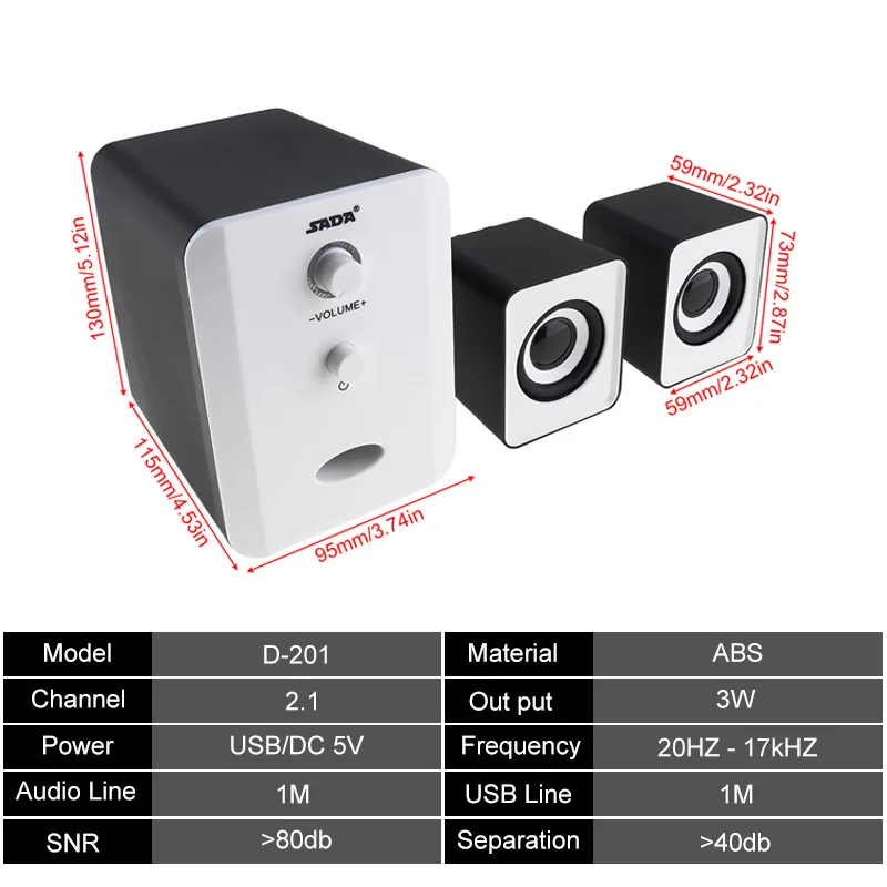 SADA D-203 3D стерео компьютерные колонки USB проводной мини комбинированный сабвуфер Портативный динамик s PC Динамик для телефона тв
