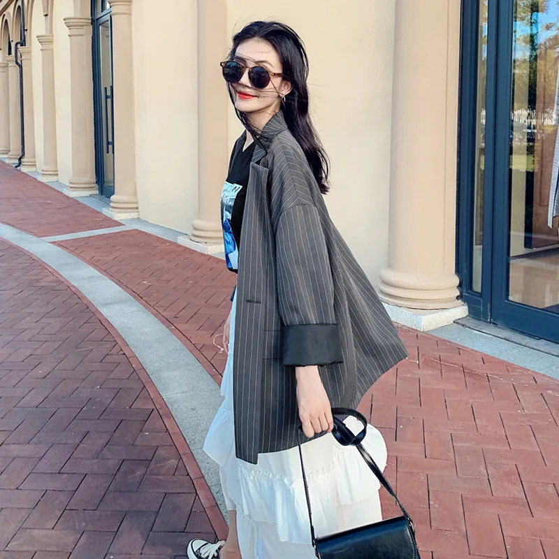 

Small Suit WOMEN'S Coat 2019 New Style Stripes Casual Spring And Autumn Retro Online Celebrity Blazer Korean-style British Style