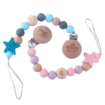 

Cute Baby Infant Appease Pacifier Chains Wooden Handmade Silicone Anti Fall Clip Baby Appease Pacifier