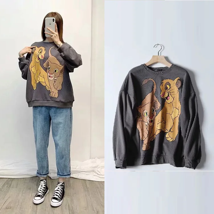 QQ0414 Sweatshirt Топы, толстовки, женская одежда, осень, с капюшоном, Повседневная футболка, джемпер, Король Лев, пальто, толстовка, пуловер, уличная одежда с рисунком - Цвет: QQ0414 Sweatshirt