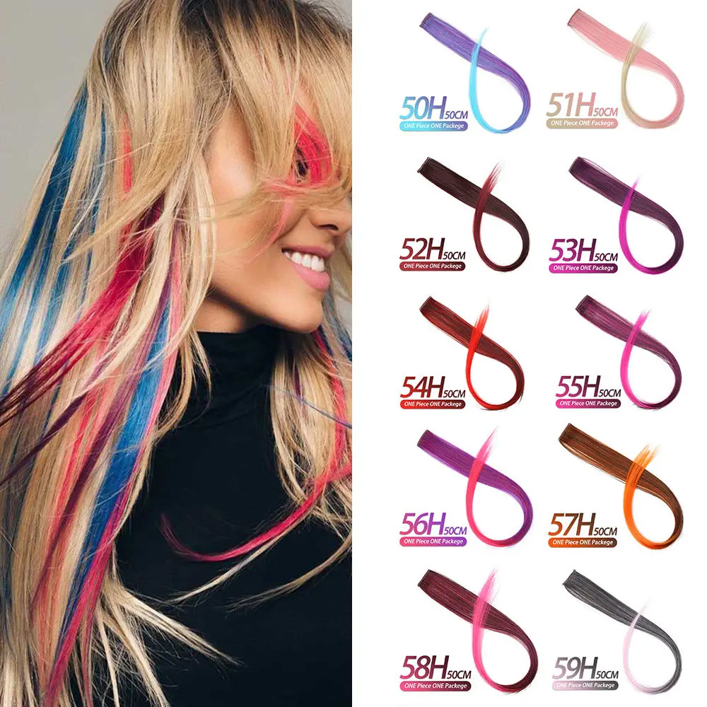 Hair-Extensions Highlight Strands-On-Clips Clip-In Rainbow-Streak Fake MSTN Straight