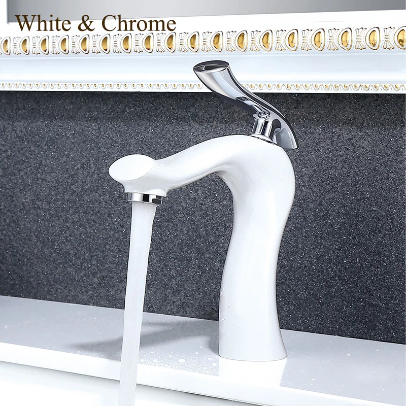 White Chrome Латунный масло втирают Бронзовый ORB Черный кран для ванной резервуар для раковины Смеситель кран холодной горячей воды WF0008 - Цвет: White Chrome