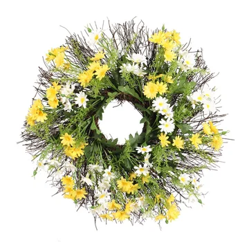 

NEW-Wall Ornaments Yellow and White Floral Artificial Flower Rustic Daisy Silk Flower Wreath Farmhouse Wall Decoration