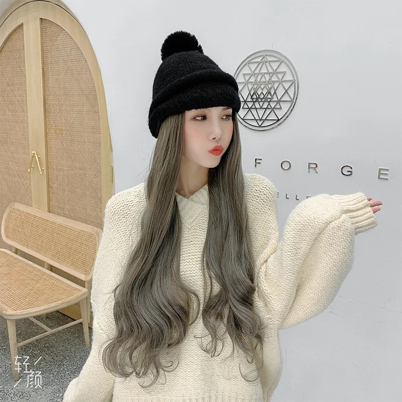 Новая однотонная вязаная шапочка набор париков pom poms gorro набор париков крутая модная шапка парик Съемная шапочка
