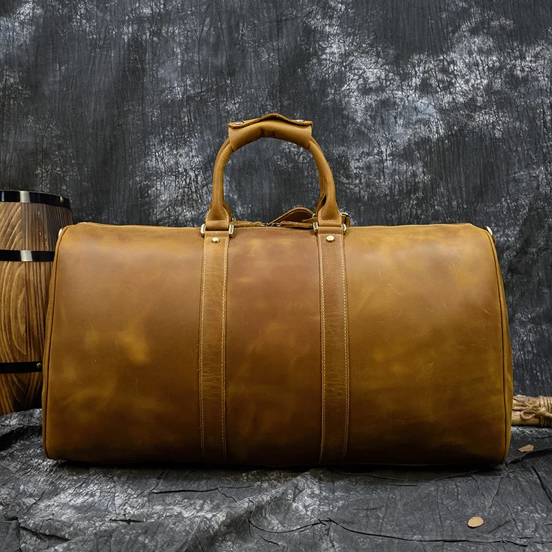 Вместительная дорожная сумка из натуральной кожи для мужчин винтажный вещевой