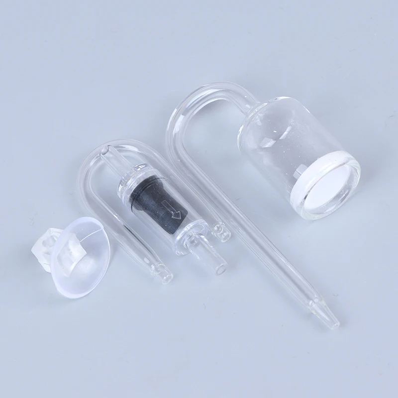 Aquarium Glass CO2 Diffuser Check Valve U Shape Glass Tube Suction Cup Kit For Fish Tank Aquarium Check Valve Set CO2 Atomizer 