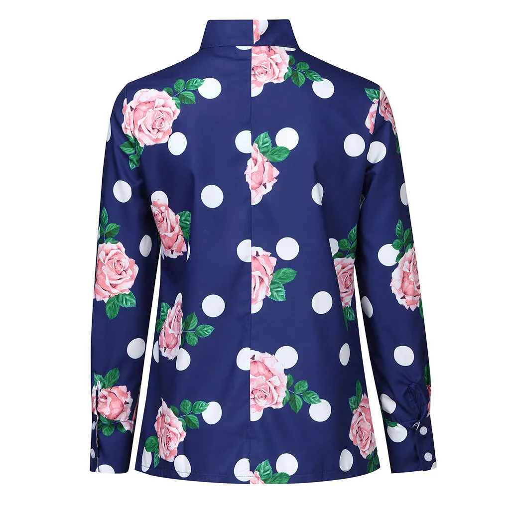 Осенняя Новинка, модная женская элегантная блузка в горошек, цветочный принт, галстук, длинный рукав, Повседневная Блузка, рубашка,,, рубашка женска Z4