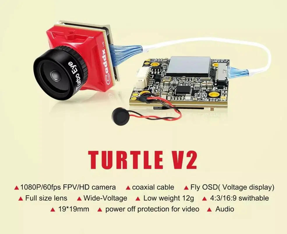 

None Caddx Turtle V2 1080p 60fps FOV 155 Degree Super WDR Mini HD FPV Camera OSD Mic for RC Drone