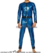 

Blue And Black Sexy Latex Catsuit With Buttons Rubber Bodysuit Zentai Overall LTY-0144