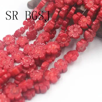 

Free Shipping Natural 10-11mm Coin Double Carved Flower Red Coral Gems Beads Strand 15"