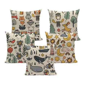 

Fur Linen Cushion Cover Pillowcase Cartoon Decorative Cute Moon Animal 45*45 40*40 for Children Sofa Bedroom Pillow Case