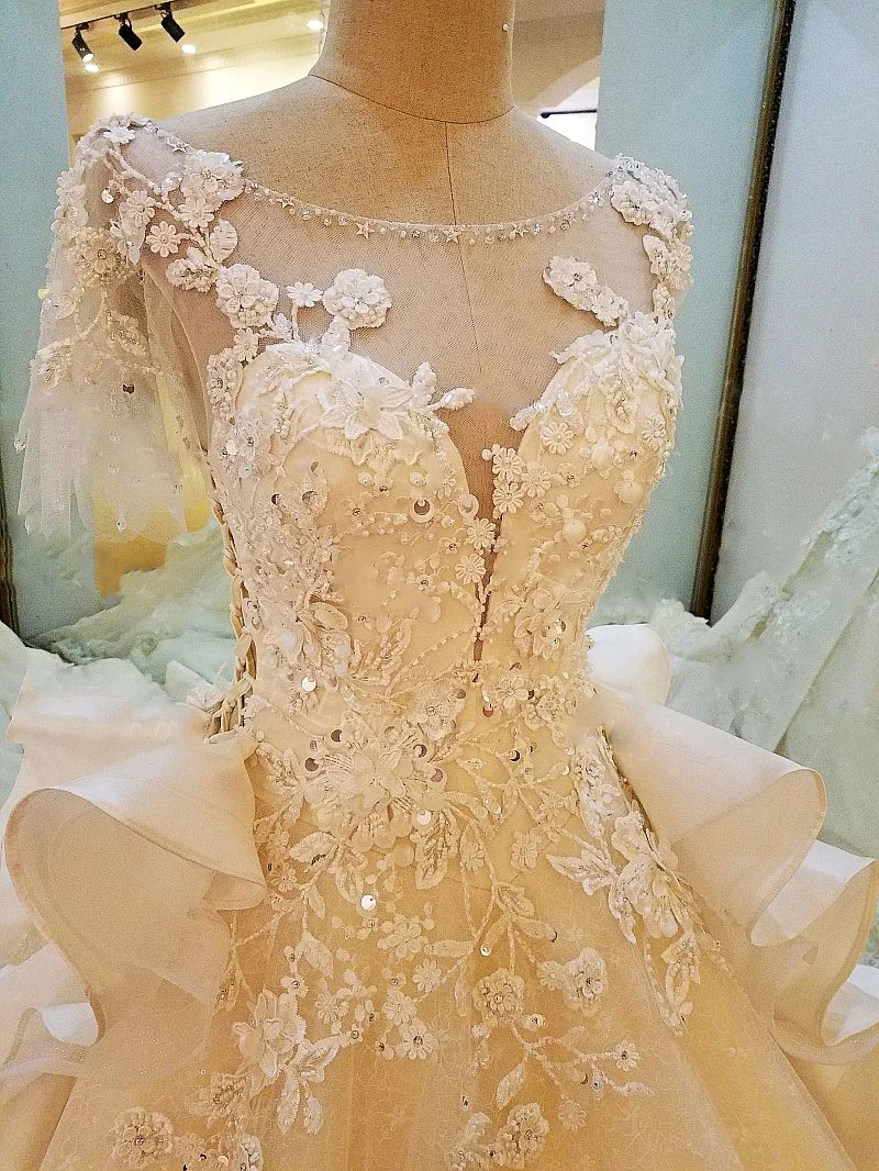 LS65789 кружевное нарядное платье Короткие рукава корсета Кристалл бальный наряд Роскошные торжественное платье с длинным шлейфом цвета