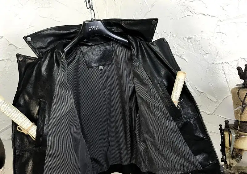Черная Мужская облегающая Байкерская кожаная куртка размера плюс XXXXL из натуральной овчины Весенняя модная кожаная куртка