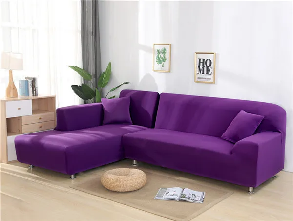 Однотонный эластичный чехол для дивана в форме L, секционный угловой шезлонг, диван-стрейч, чехол для дивана, чехлы для гостиной - Цвет: Purple