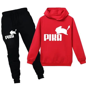 

Spring autumn POKEMON boy hoodie suit Pikachu children's clothing girl long-sleeved T-shirt + pants 2 pieces clothes sweatshirt
