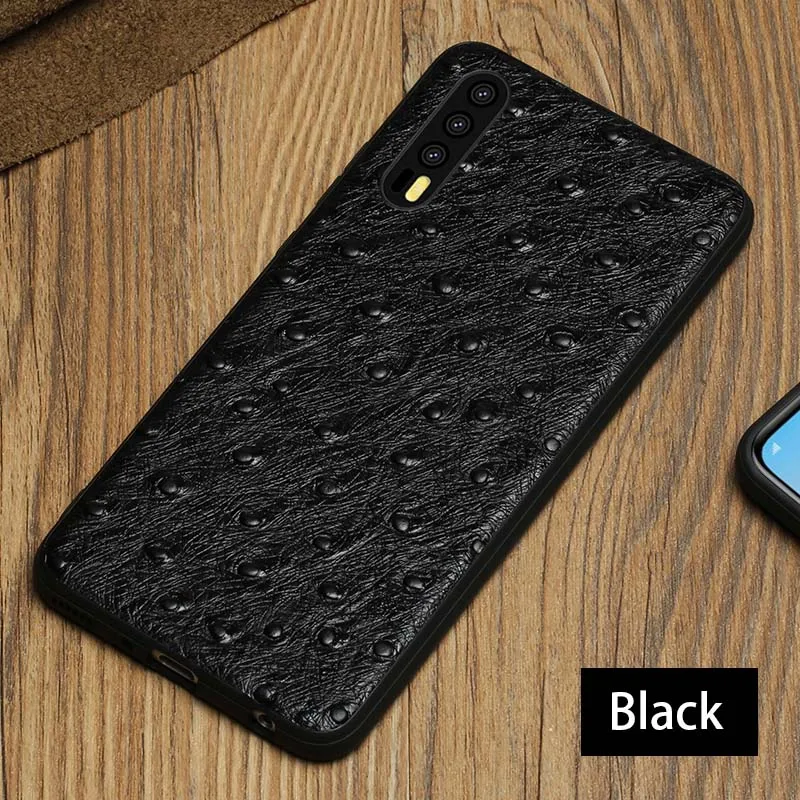 Black Чехол для телефона из воловьей кожи для huawei mate 9 10 20 Pro P10 P20 P30 Lite Страусиная текстура задняя крышка для Honor 8X9 10 чехол противоударный - Цвет: Black