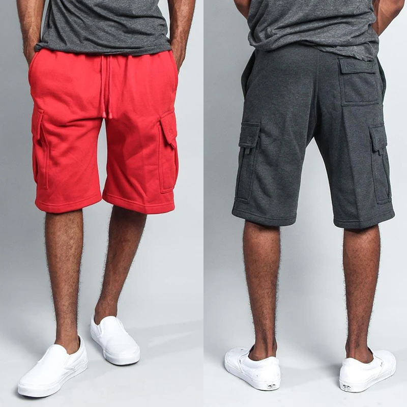 

Sports fifth shorts mens loose red quick-drying short man casual cotton male elastic waist multi-pocket solid shorts plus size