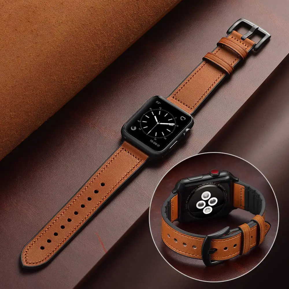 Ремешок для Apple watch 5 ремешок iWatch 44 мм 40 42 38 кожаный часов Браслет 4 3 2 1 Силикон +