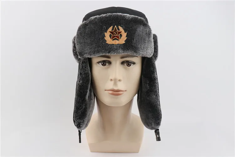 WZCX Military Russia Badge Pilot Bomber Hat Ushanka Keep Warm Waterproof Windproof Outdoor Earflap Men Snow Caps white camo bomber hat