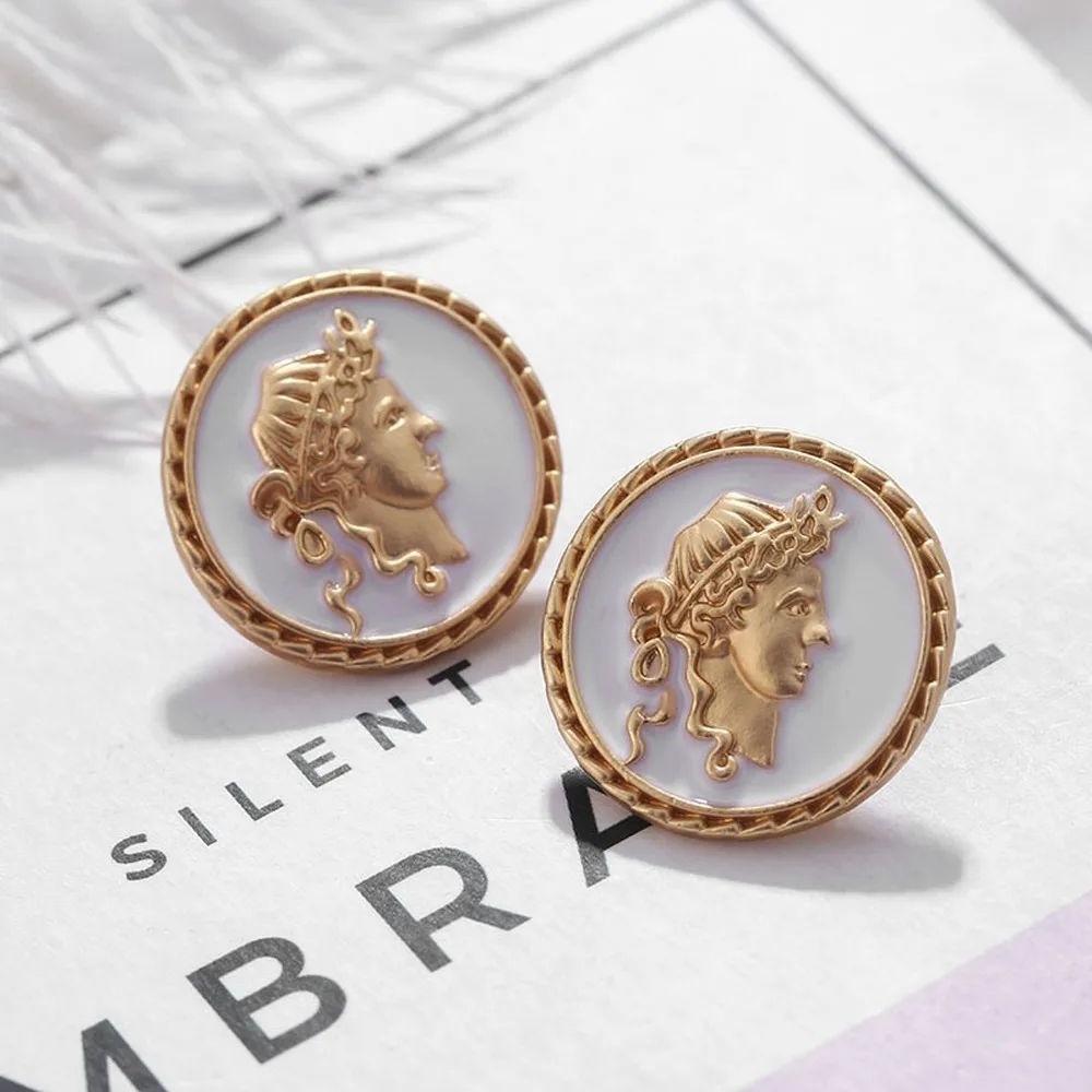 

HWASY1804 French Earrings Geometry Circle Retro Cool Figure Ear Stud 2020 New Style Fashion zinc alloy stud Ear rings in 2020