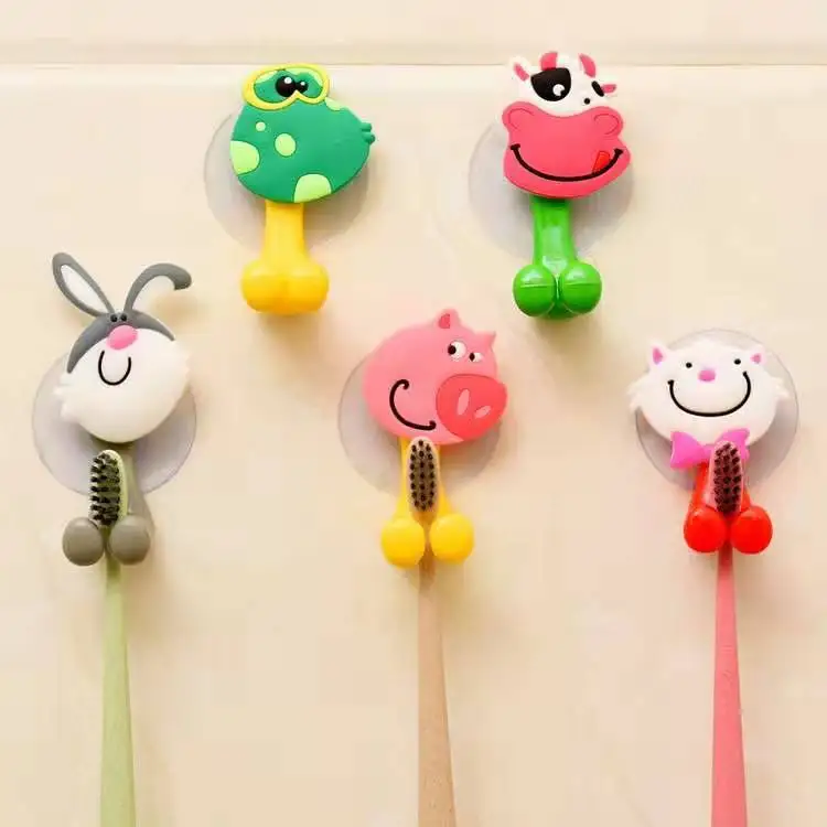 

1 pc 2019 New Arrival cute Cartoon Eco-Friendly sucker toothbrush holder suction hooks bathroom set accessories