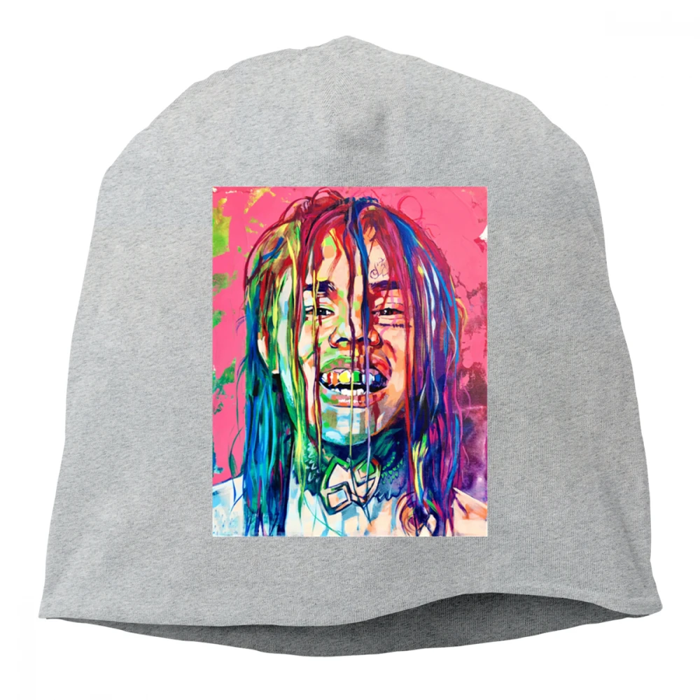 Серый 6ix9ine 7 принтованная вязанная хлопковая шапка Skullies Унисекс Мужская и женская кепка хеджирования весна осень уличная повседневная спортивная хип-хоп кепка бини - Цвет: Серый