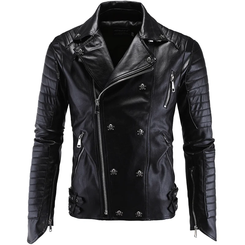 Мужская кожаная мотоциклетная куртка в стиле панк тонкая Chaqueta De Cuero Para Hombre