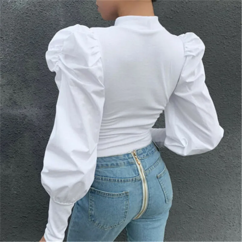 Puff Ruffle Long Sleeve Women Blouse 2020 Fashion Solid Black White Pink Shirt Tops Tees Ladies Slim Jumper Pullover Shirt