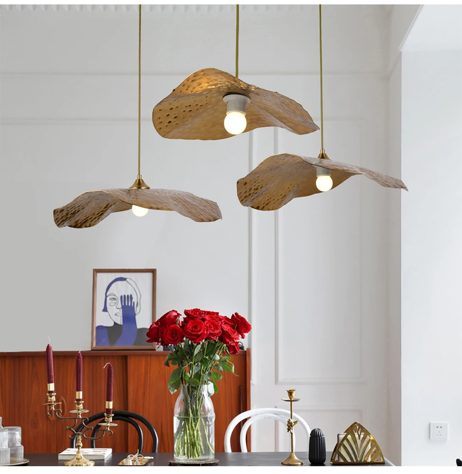 Creative personality lotus leaf single head LED E27 gold pendant lights for living room bedside restaurant hotel porch bar lamp