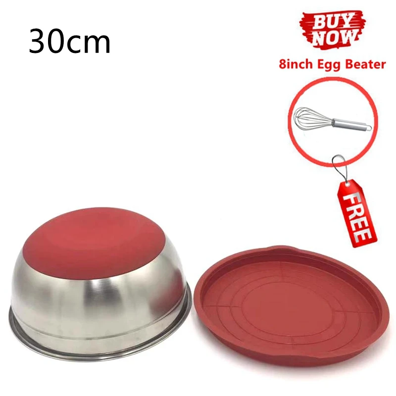 30cm-Red Миска для смешивания с герметичные крышки из нержавеющей стали набор чашек для салата с нескользящим силиконовым дном для приготовления выпечки Миксер для яиц посуда - Цвет: 30cm-Red