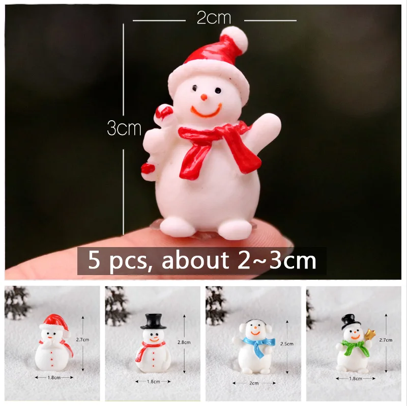 snowman 5pcs BAIUFOR Christmas Miniature Santa Claus Snowman Sled Reindeer Terrarium Figurines Fairy Garden Decor Snow Landscape Model - Цвет: snowman 5pcs
