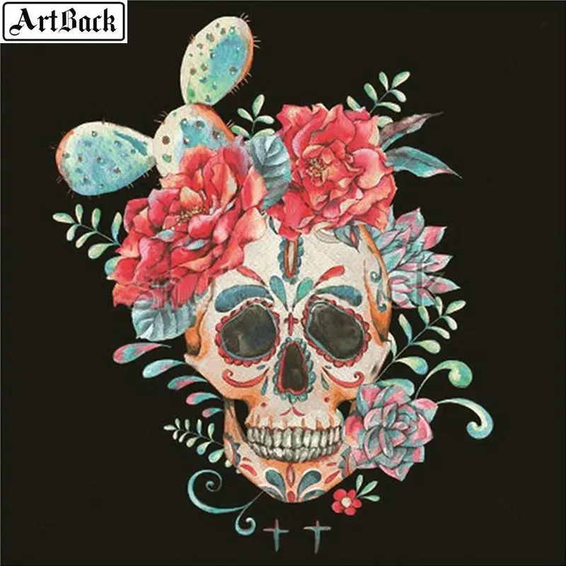 Алмазная картина Artback 5d сделай сам с черепом КАКТУСОМ цветком вышивка крестиком