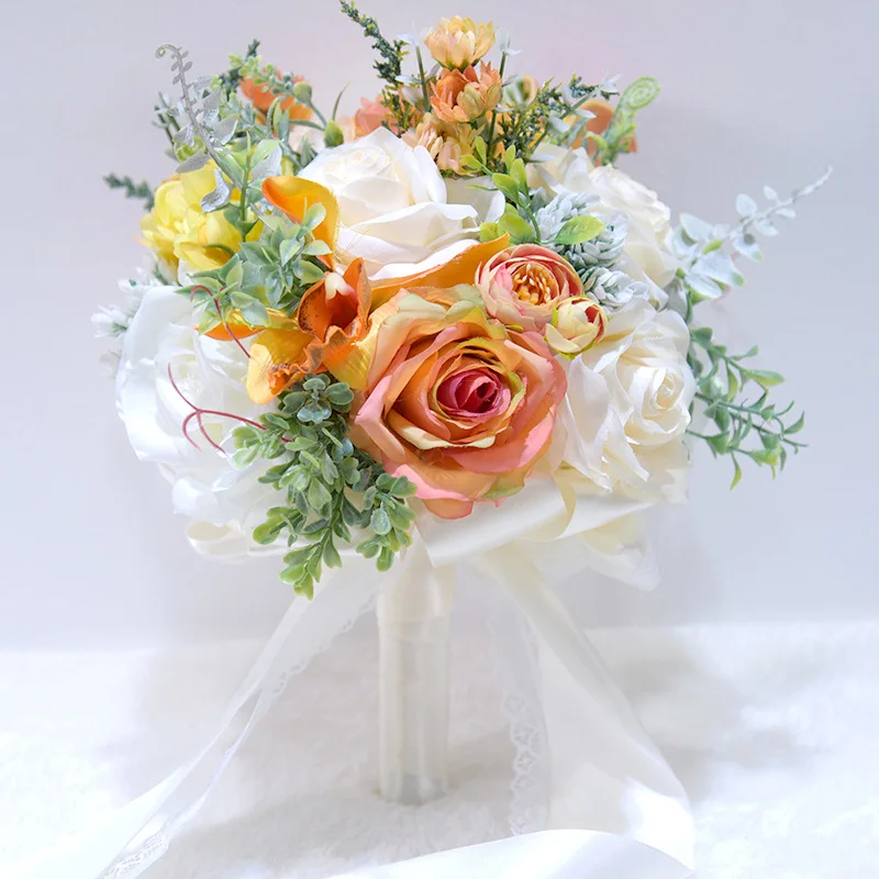 

Handmade Silk Elegant Western Style Wedding Bouquets Bridal Bouquet with Lace Flowers Bouquet Rose Artificielle